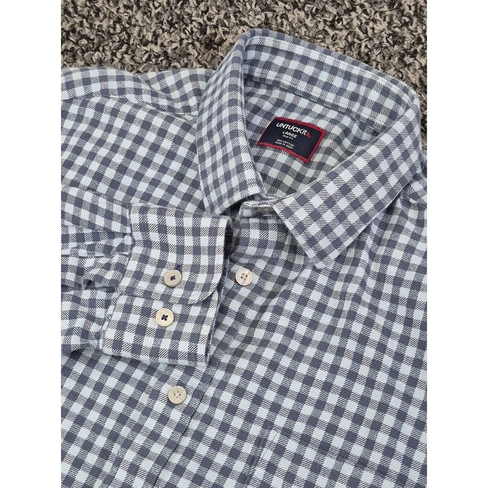 UNTUCKit Shirt Mens Large Blue Plaid Slim Fit Flannel Button Front Casual